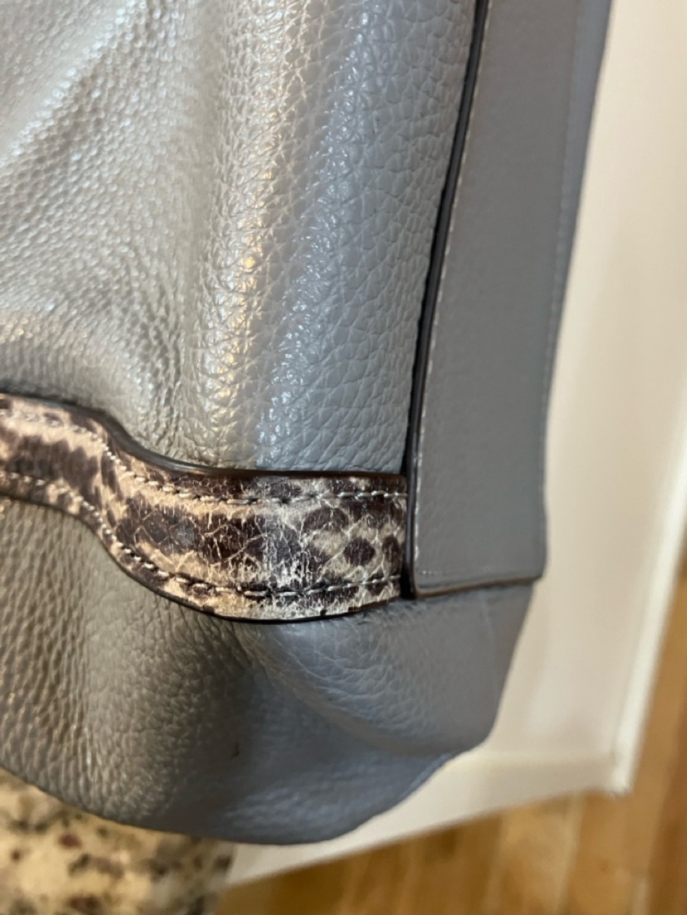 Coach Pebbled Leather Gray Hobo Shoulder Bag with Exotic Snakeskin-Embossed Trim - Picture 14 of 16
